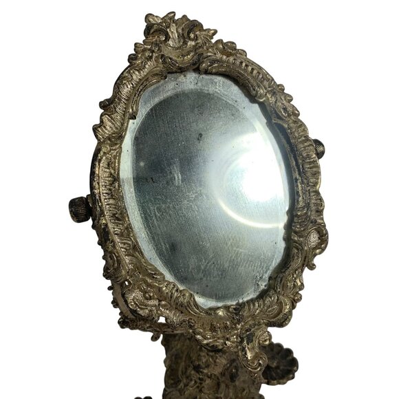 Antique Decorative French-Style Ornate Bronze Vanity Mirror Tilting Stand - Picture 6 of 9